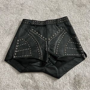 One Teaspoon Diamond Reflections Studded Black Leather Shorts